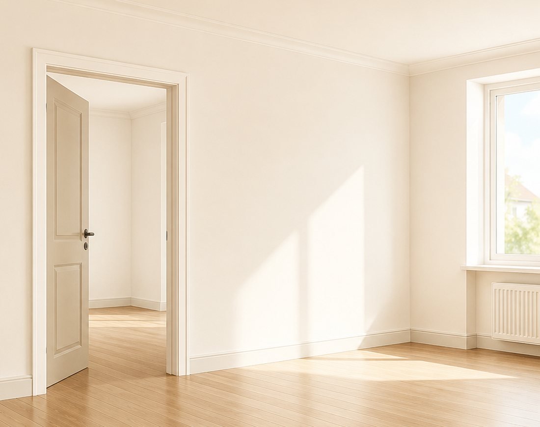 Empty, bright and clean room after clearance and strip-out